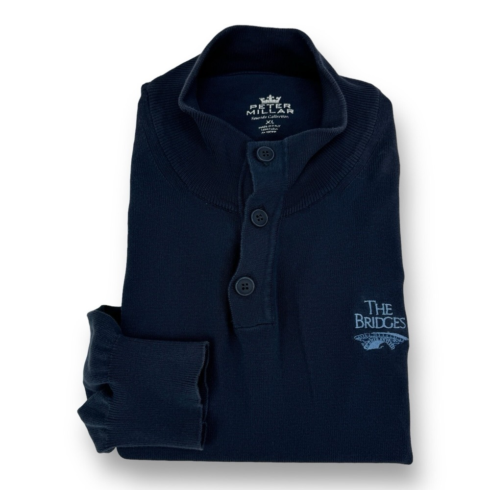 Peter Millar Seaside Collection Blue 1/4 Button Pullover Jumper Sweater Mens XL